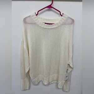 NEW NWT something navy white sheen sweater crew neck ivory cream womens L